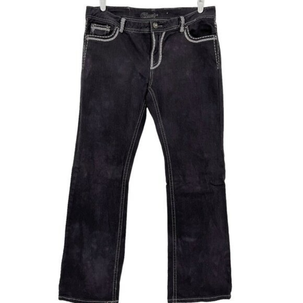 Clash Women's Embroidered Boot Cut Mid Rise Stretch Black/Lilac Jeans Size 15